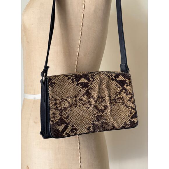 Vintage 1990s The Limited Snake Embossed Leather & Nylon Shoulder Bag - Picture 2 of 4